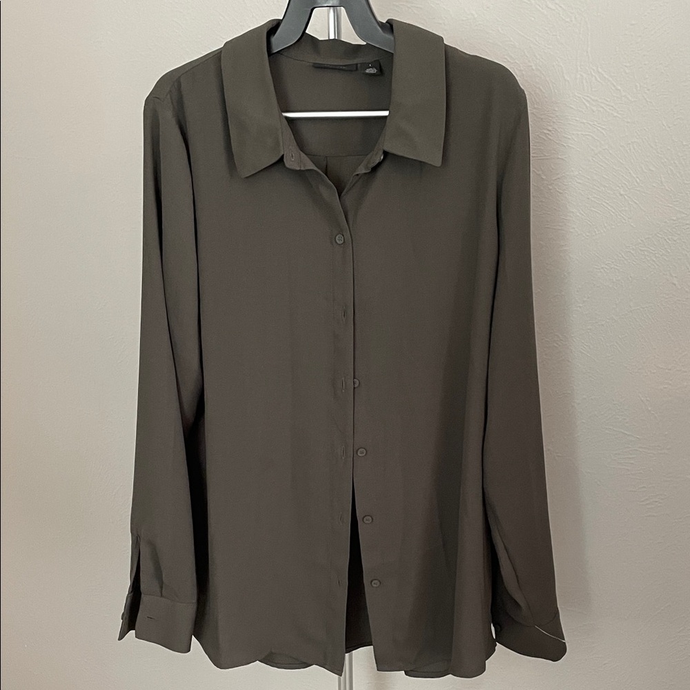 Halogen Women's Dark Olive Polyester Button Down … - image 1